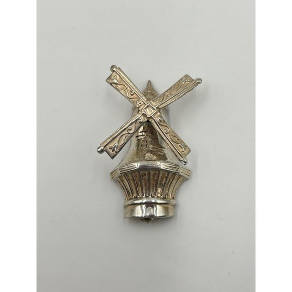 Sterling Silver Windmill Pin Brooch Signed By LANG Articulated Rotating Movable - Picture 2 of 9